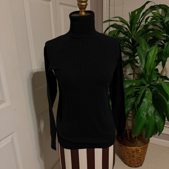 Zara Knit Turtleneck Shirt M Black Sweater Womens Long Sleeve Cotton Blend - Picture 4 of 8